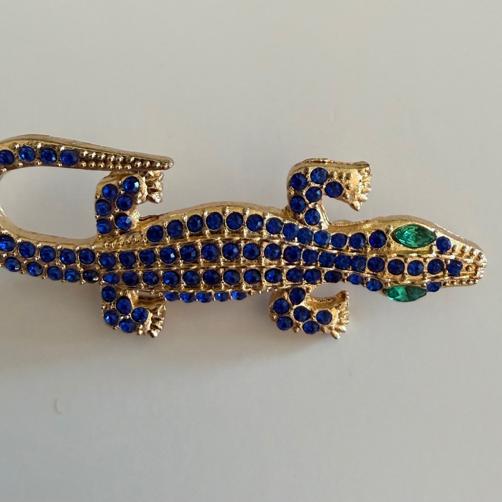 Blue and Gold Rhinestone Lizard Brooch - Picture 2 of 3